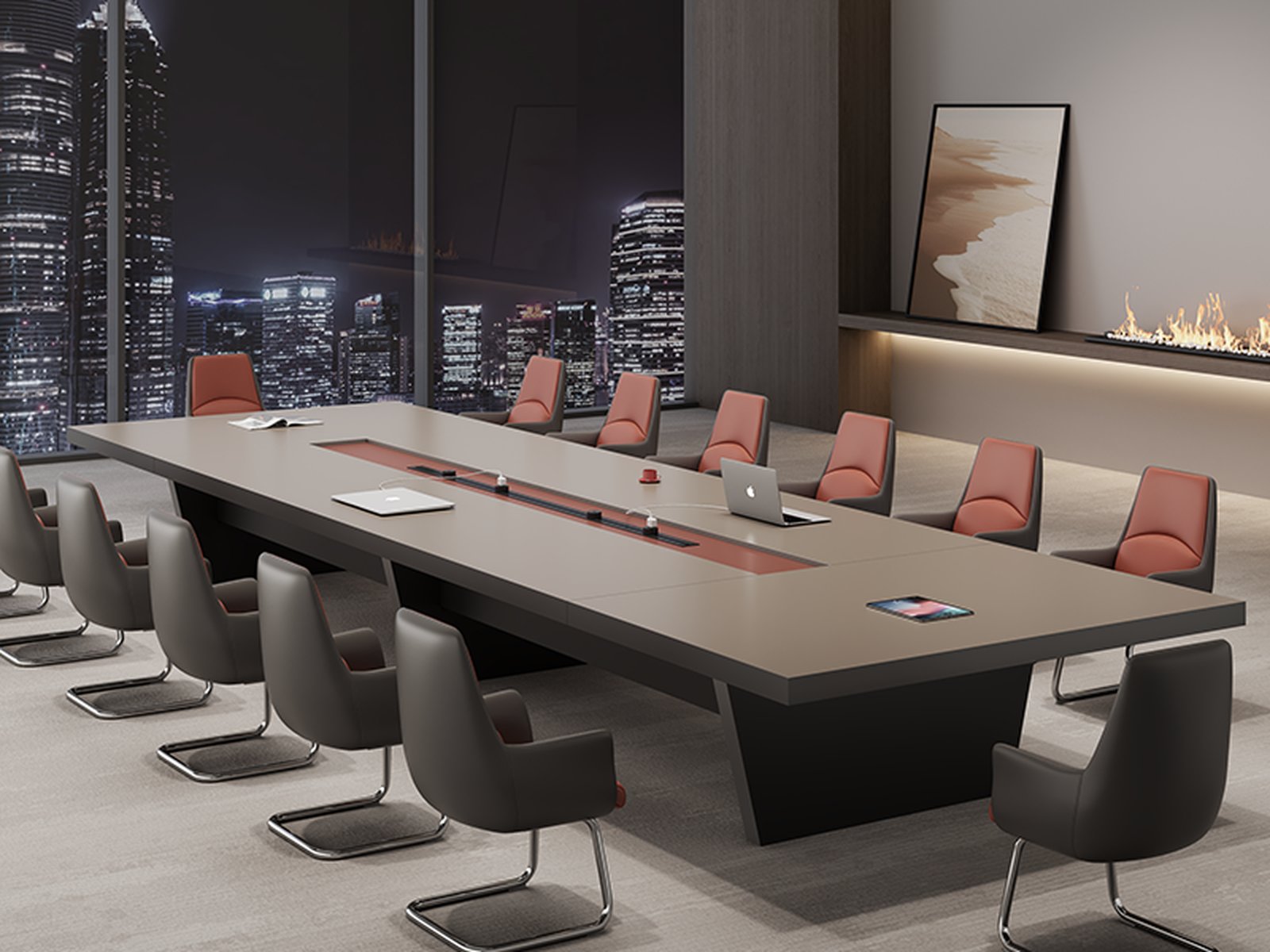 Boardroom meeting table with integrated power and cable management